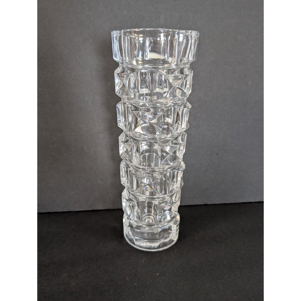 cristal D'Arques Cut Glass Crystal Vase 8 Inch Tall Clear Textured Design